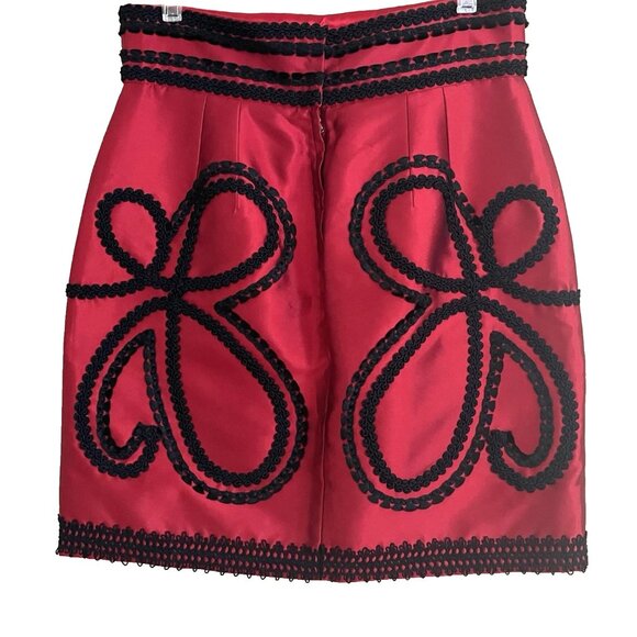 Dolce & Gabbana Pencil Skirt 46 Red Silk Mikado Jacquard Black Embellishments - Picture 4 of 9
